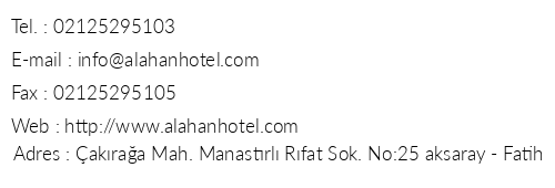 Hotel Alahan telefon numaralar, faks, e-mail, posta adresi ve iletiim bilgileri
